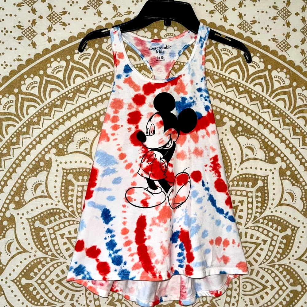 “ABERCROMBIE” KIDS MICKEY RED-WHITE-BLUE PATRIOTIC TIE-DYED TANK TOP, SIZE 9/10